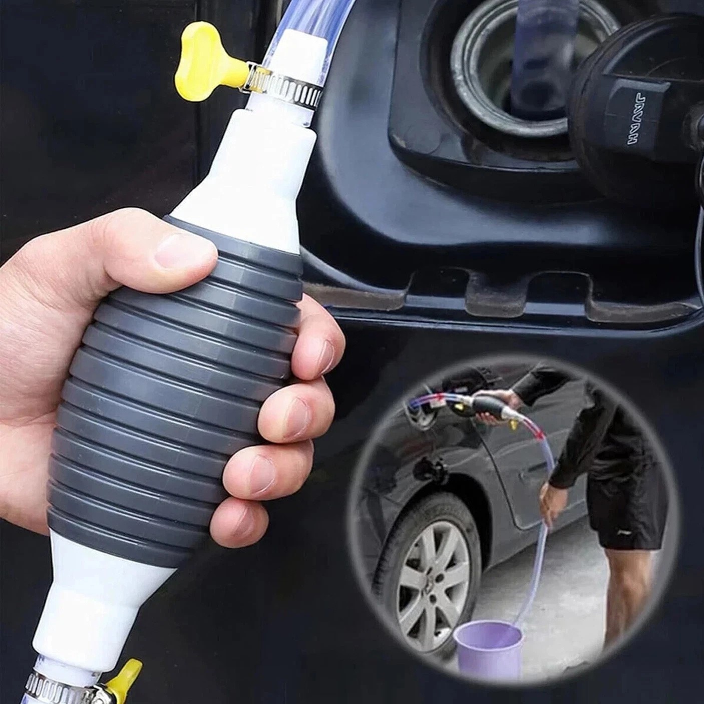Double Suction Hand Pump Manual Fuel Transfer Gas Siphon Oil Water Extractor