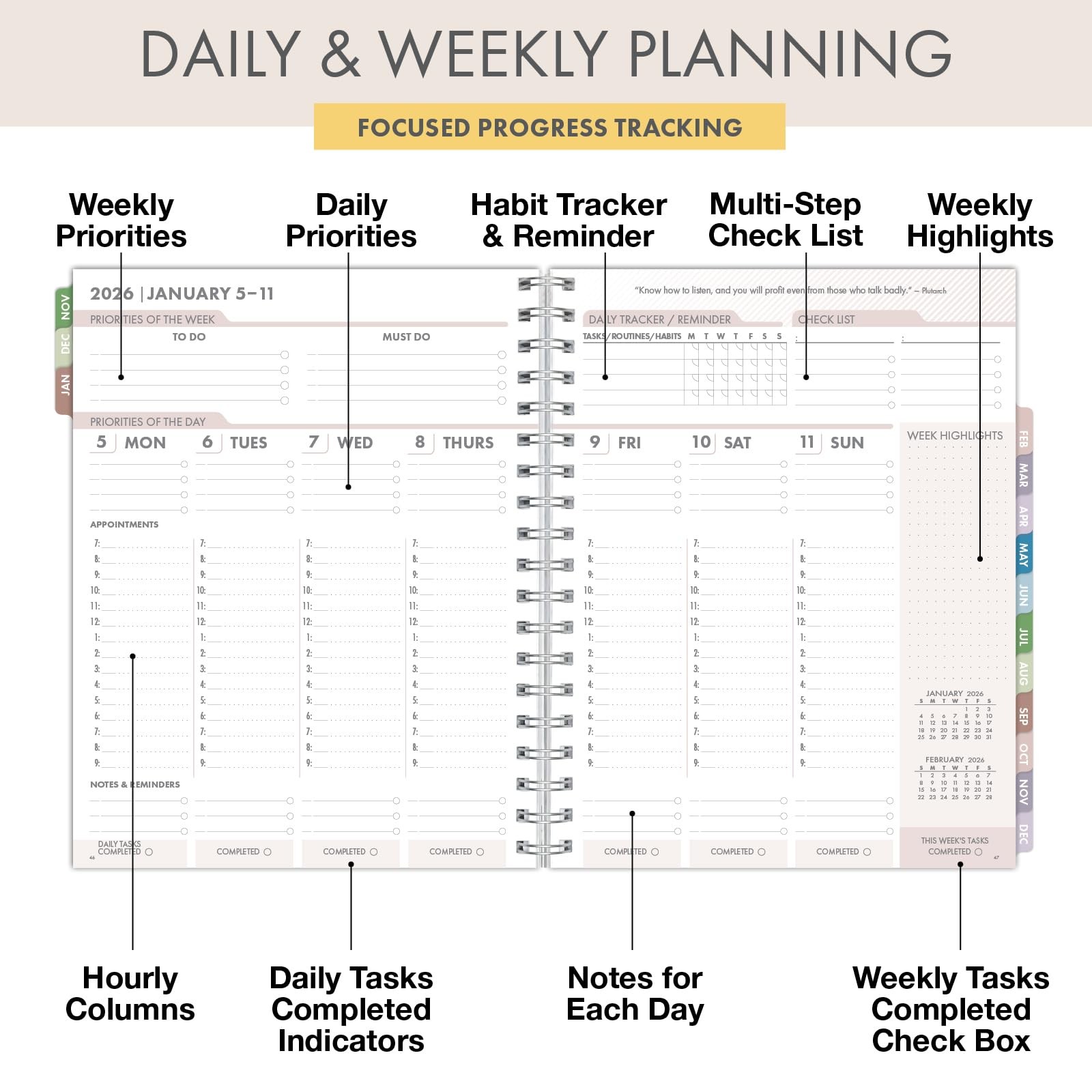 2026 Daily Weekly Monthly Planner, 7″x9″, 14 Months (Nov 2025 – Dec 2026)