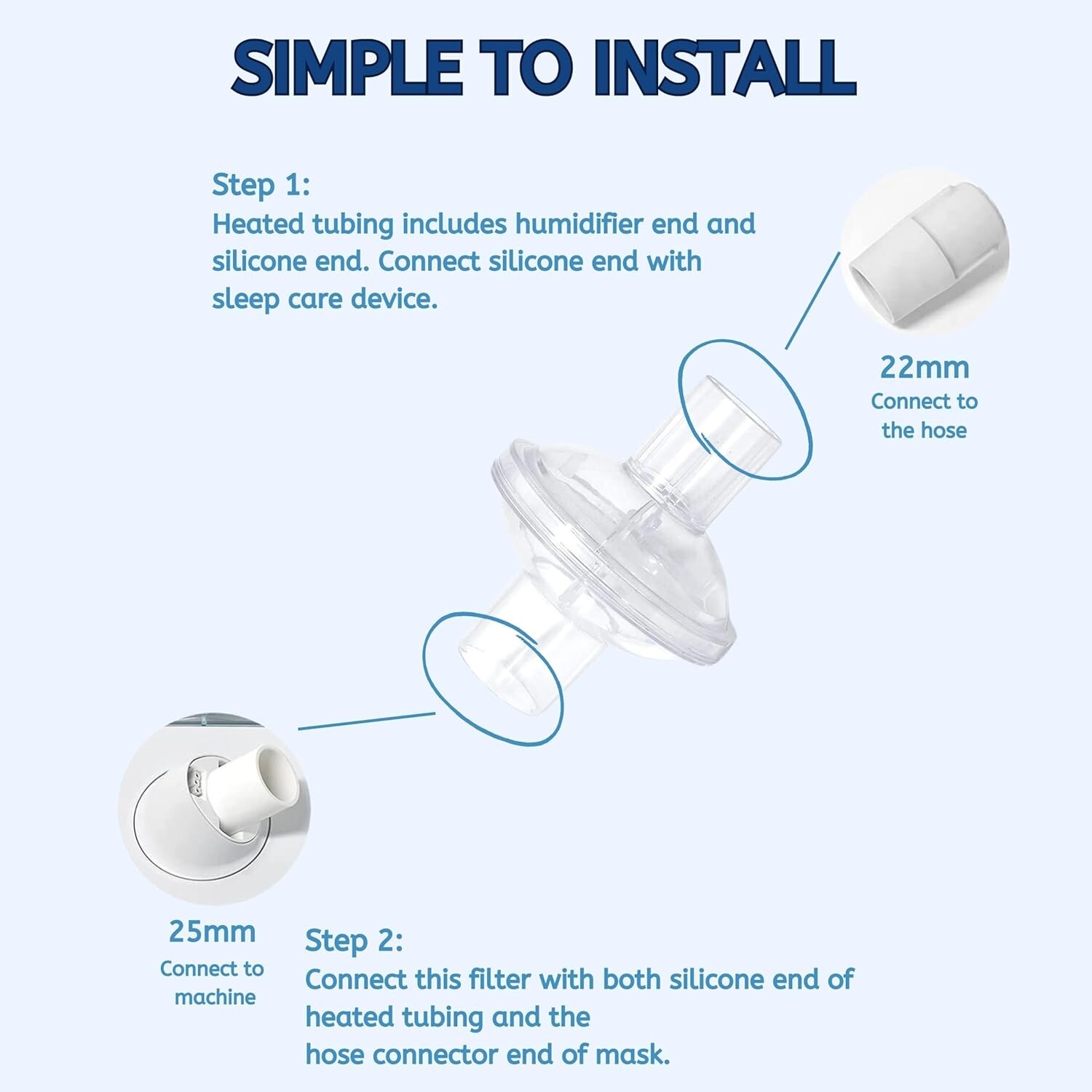 Nispira in-line Outlet Bacteria Filter for CPAP/BiPAP Machine 25mm /22 mm Size