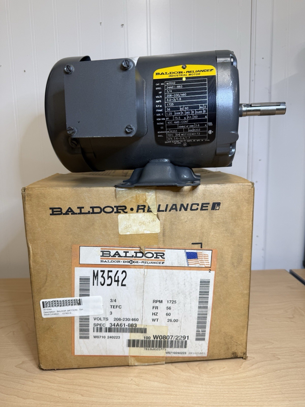 NEW! Baldor Reliance M3542 3/4 HP 1725 RPM 34A61-883 AC Electric Motor