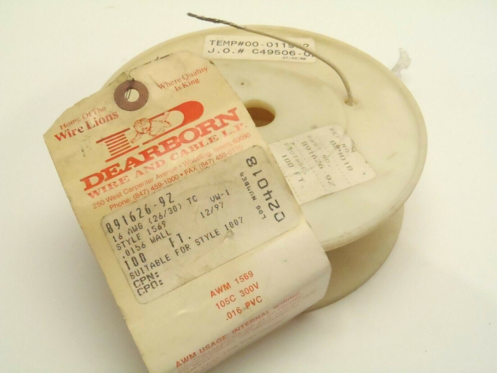 Dearborn 891626-9Z Stranded Wire 100′ Foot Spool 16 AWG .0156 Wall