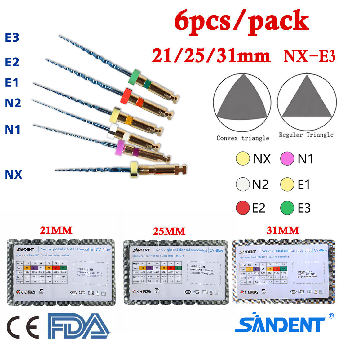 6pcs Endodontic Dental Endo Files Rotary NITI Files 21/25/31MM Dentist