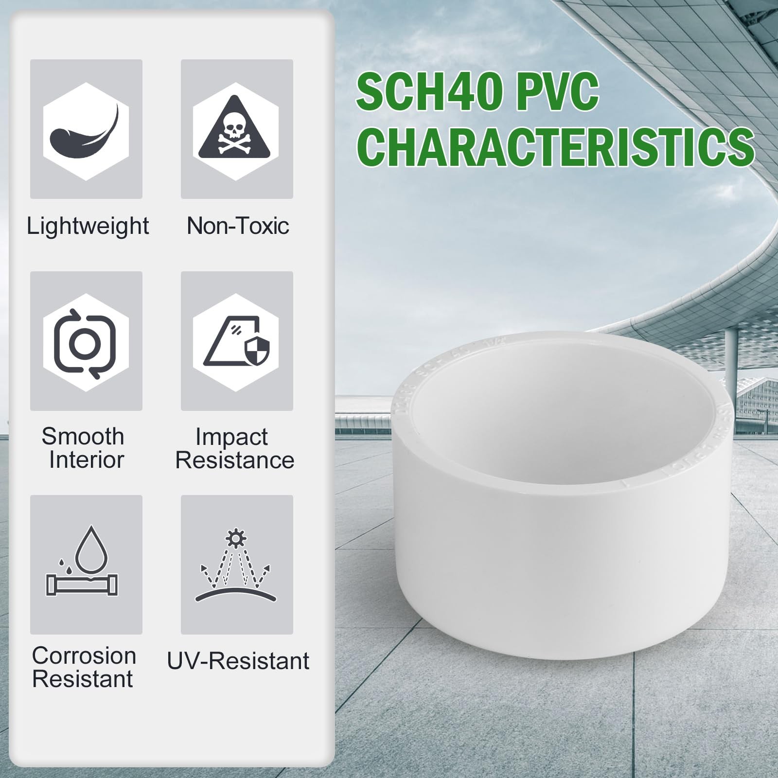 SCH40 PVC Cap 1-1/2 Inch – Fit (Fits Sch40 Pipe Od 1.90″), White