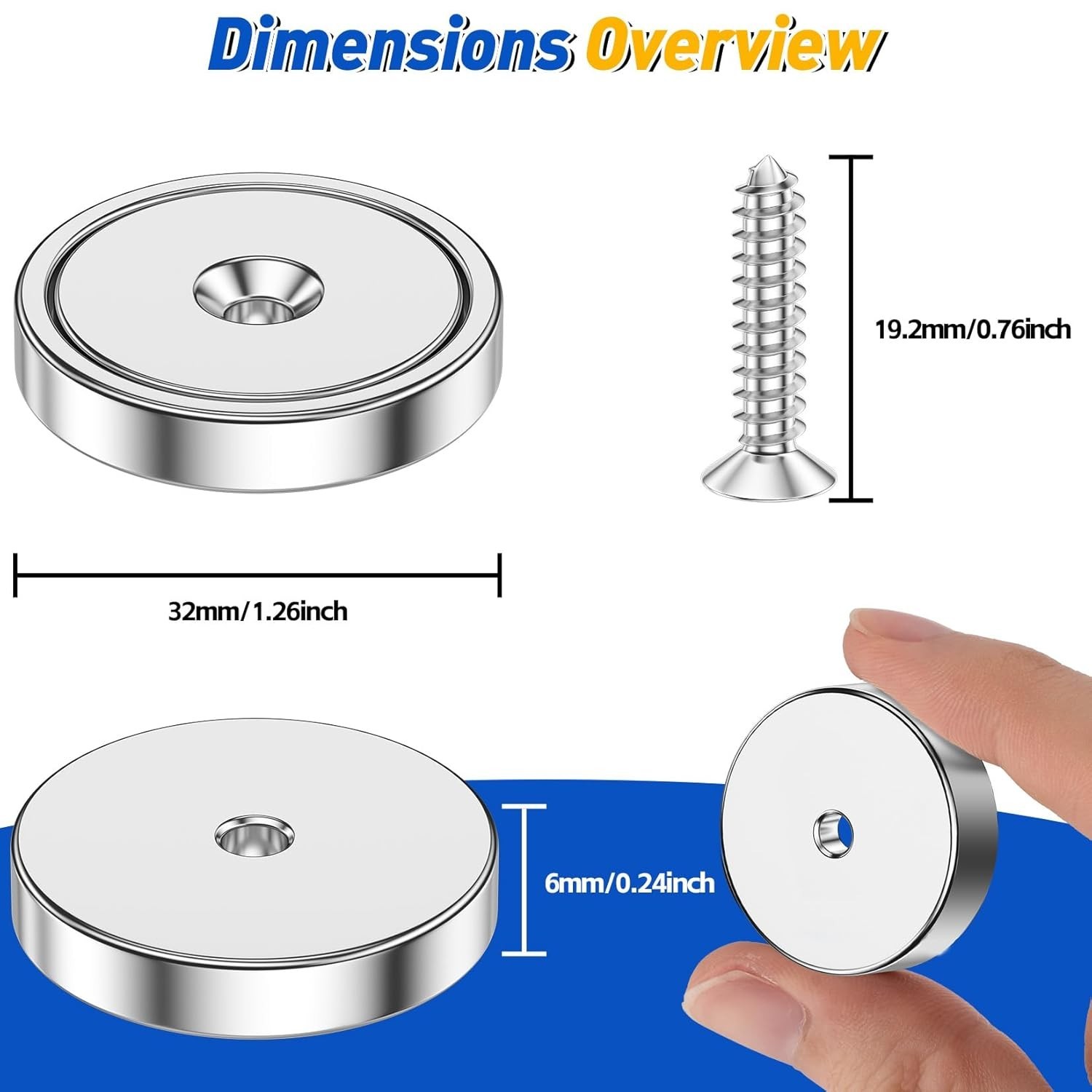 8 Pack 100LBS Neodymium Cup Magnets – Heavy Duty with Countersunk Hole & Screws.