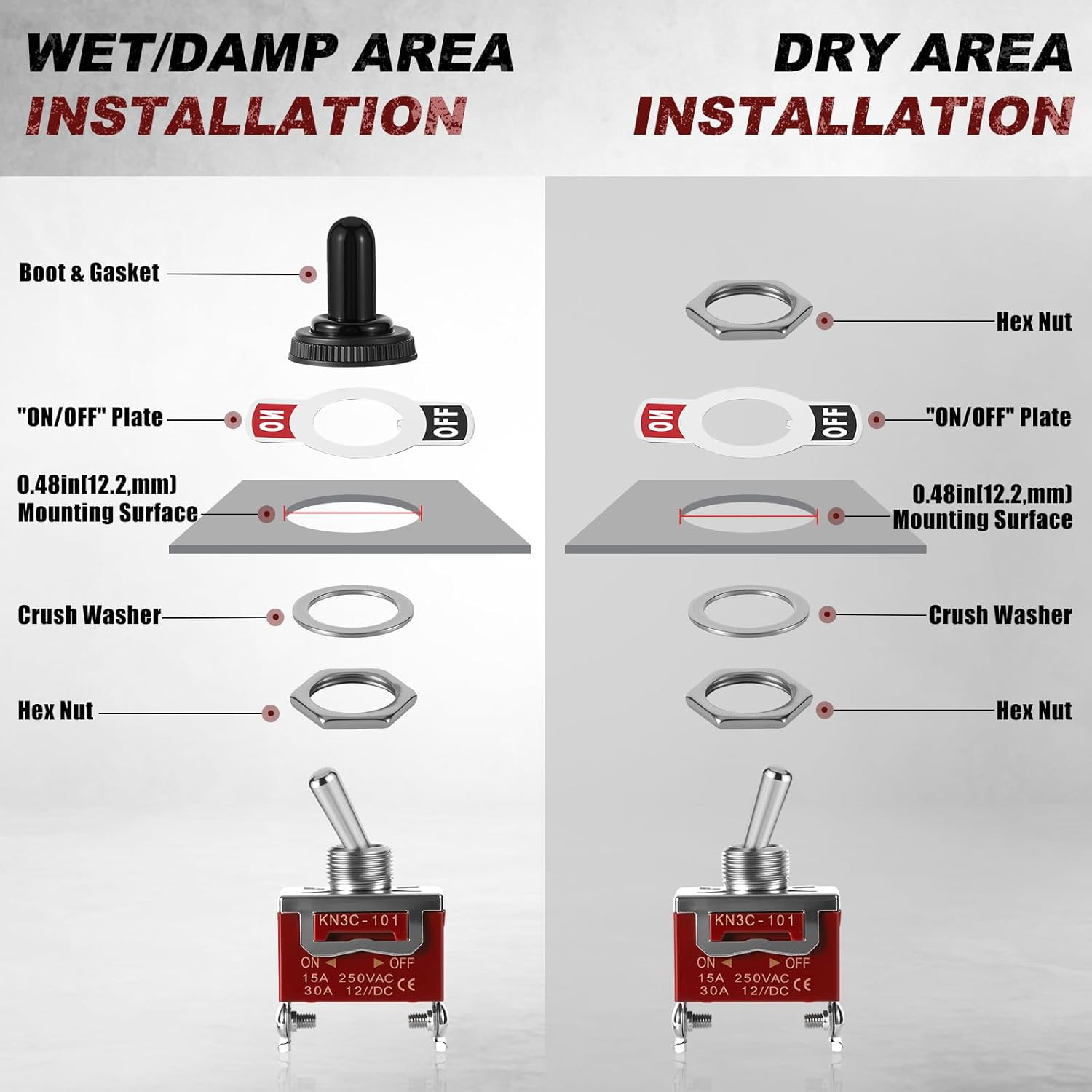 4-Pack Toggle Switches, SPST On/Off 2-Pin, 12V DC 30A Heavy Duty Waterproof Togg