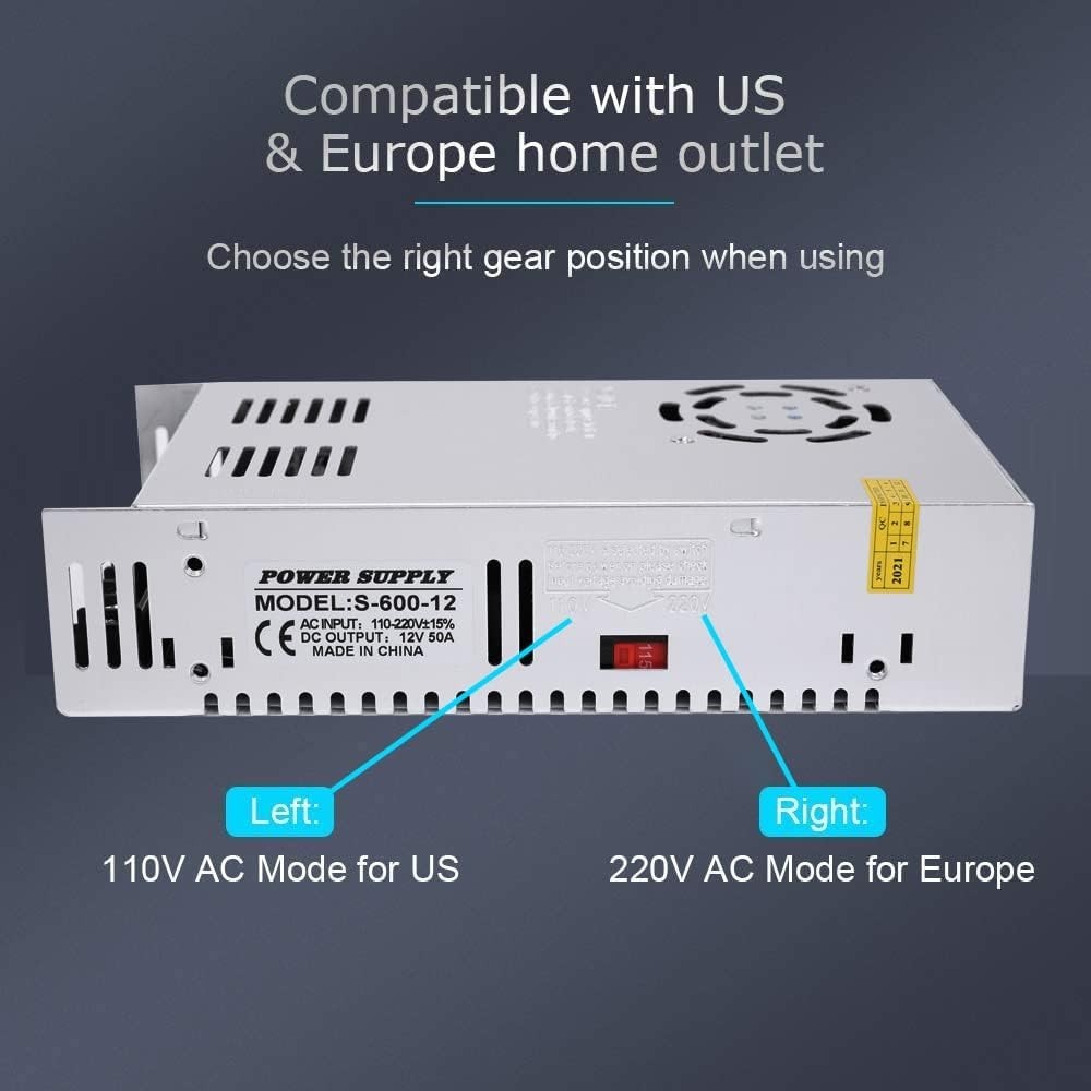 Stable 12V 50A 600W Universal Power Supply – Ideal for LED Strips & 3D Printers
