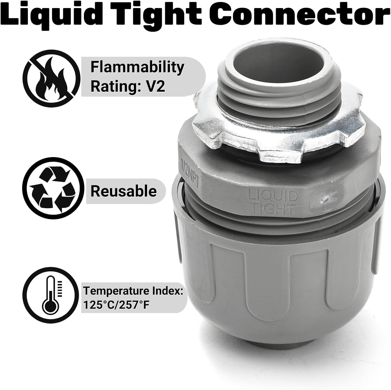 30 Pcs Conduit Connectors, 1/2 Inch PVC Electrical Liquid Tight Connector, 180 D