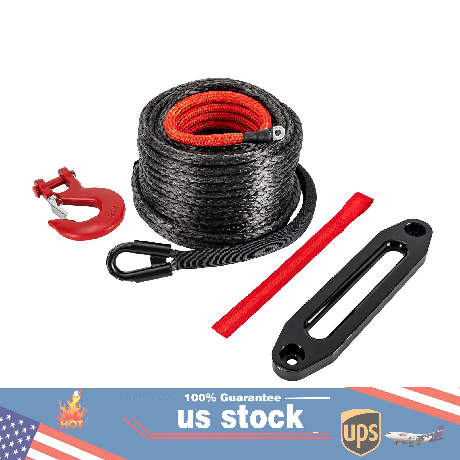 1/2″x92ft Synthetic Winch Line Cable Rope With Sleeve + Winch Hook For ATV UTV