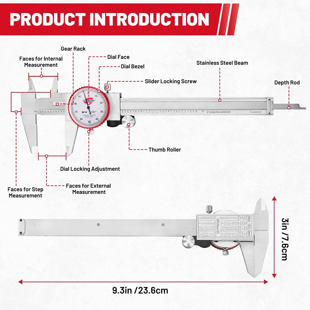 Standard Gage 0-6″ Range SAE Dial Caliper Measuring Tool ±0.001″ Accuracy USA