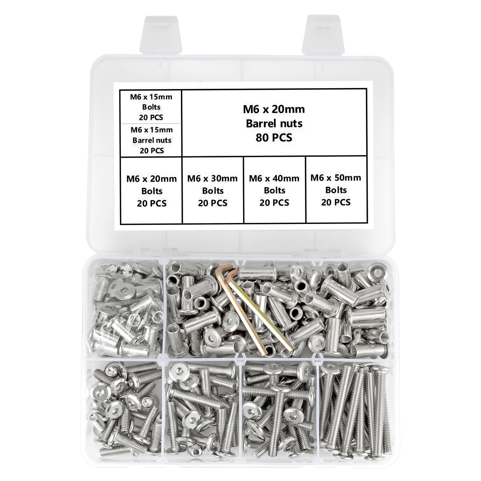 Xrfoiniu 100 Sets One Size, Sliver M6x15/20/30/40/50mm-100 Set