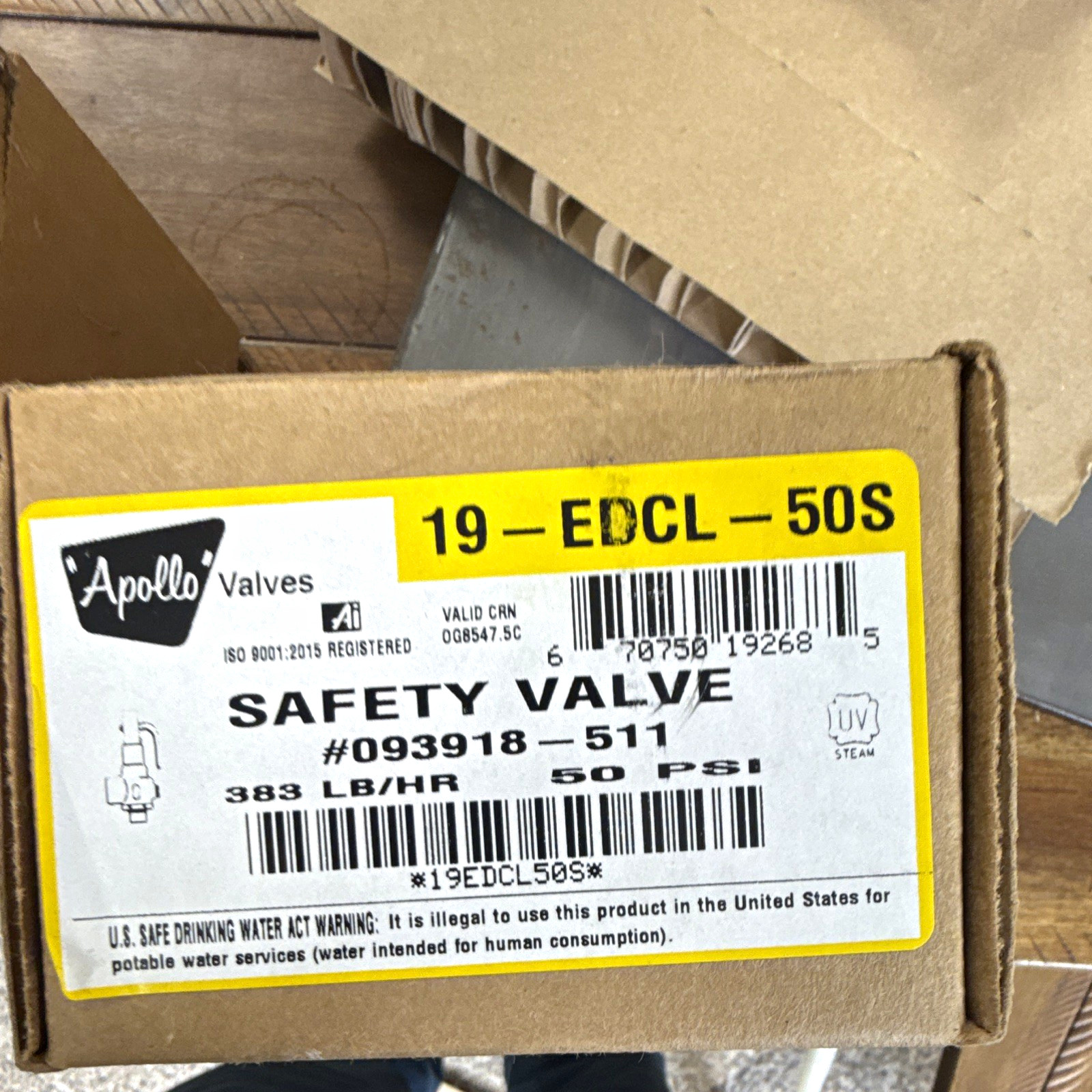 Apollo Valves Safety Relief Valve 19-EDCL-50S 50 PSI Steam Bronze 1/2 x 3/4