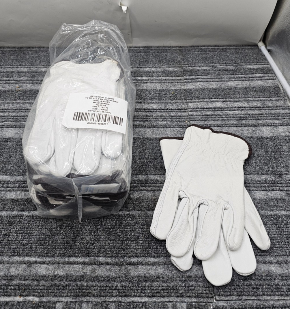 (12 PAIRS) PIP 68-162/L White Large Grain Cowhide Leather Driver’s Gloves