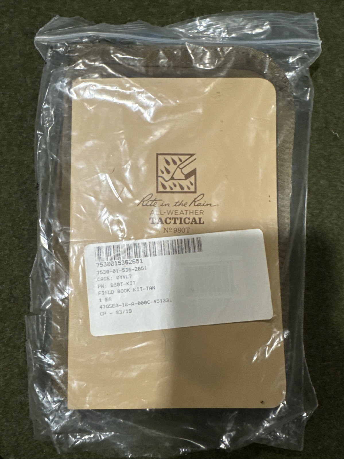 Rite in the Rain Tactical All Weather Field book TAN Cover with Pen, 980T-KITL