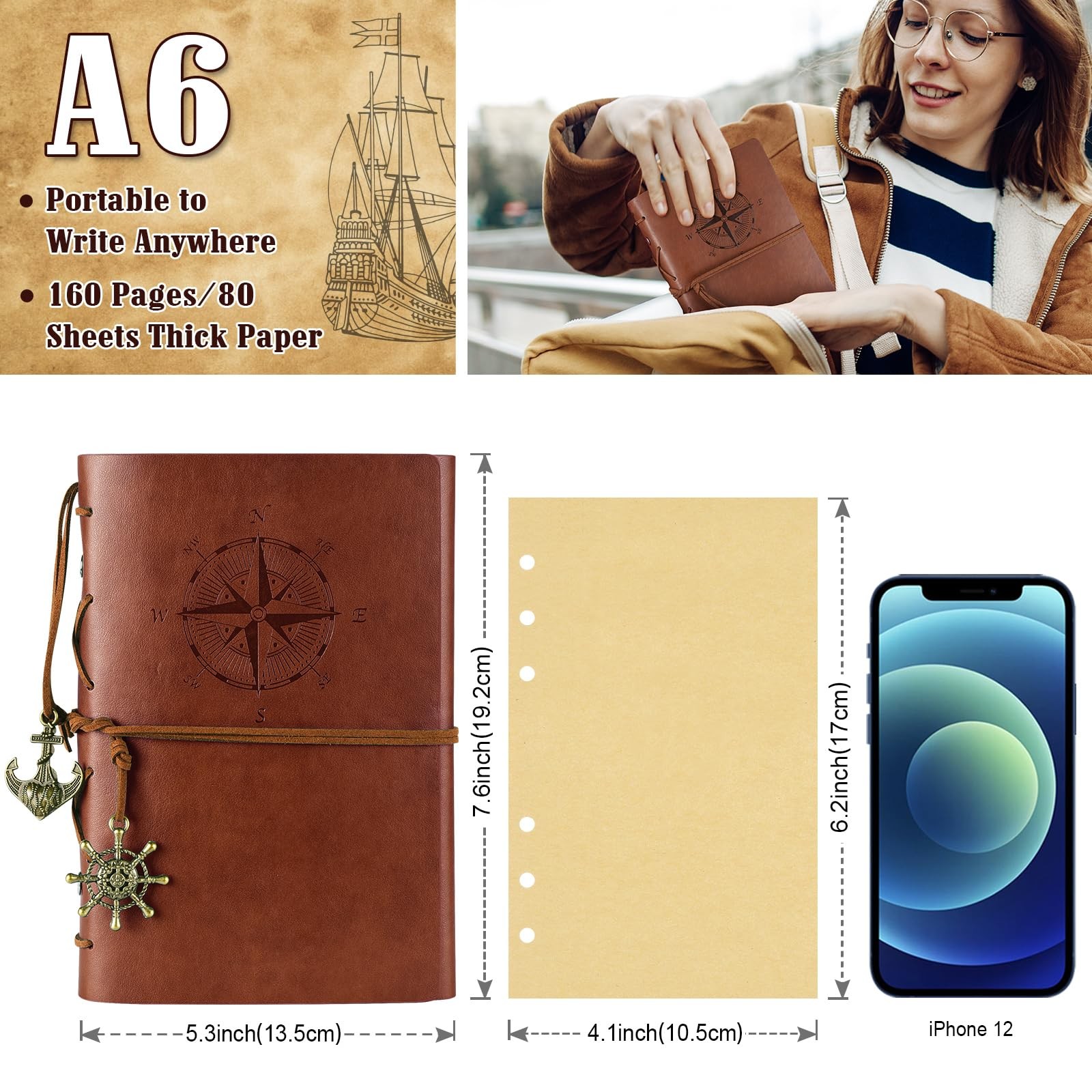 Leather Writing Journal Notebook, MALEDEN Classic Spiral Bound Notebook