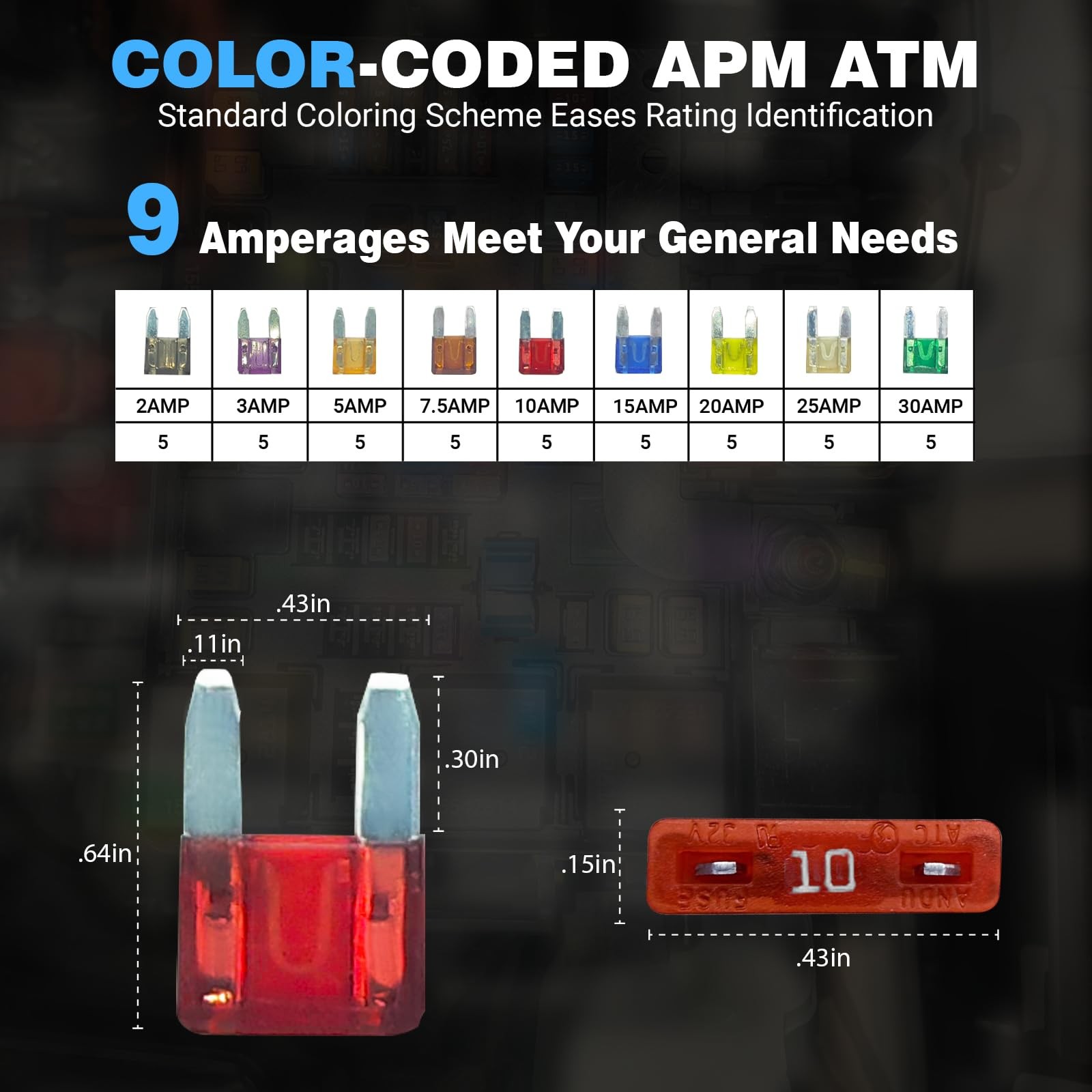 Mini (Dual Blade) / APM, ATM/Car Fuse Assortment Kit, 45 Pieces, Automotive…