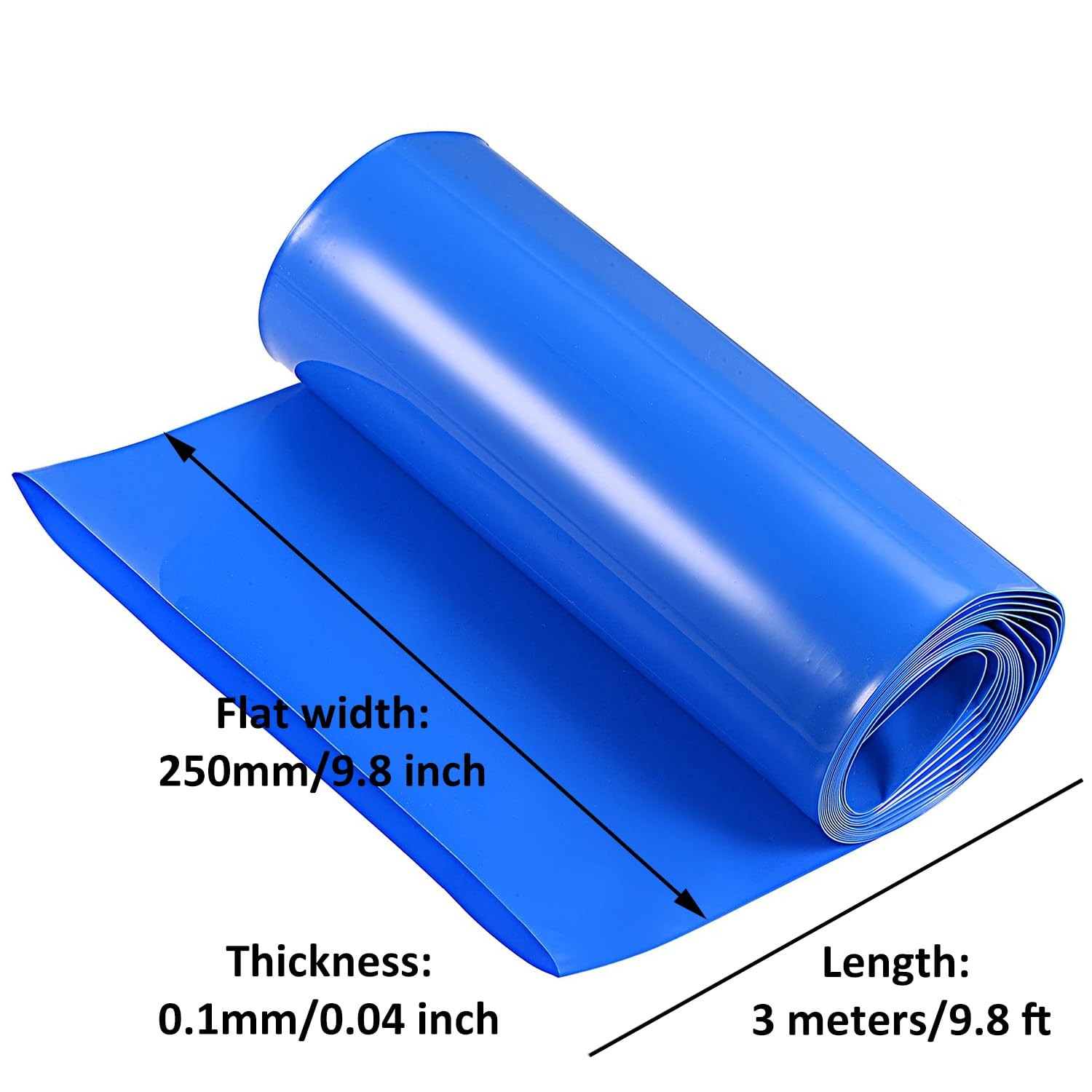 PVC Heat Shrink Tubing 9.84 Inch 250mm Flat Width 9.8FT 3M Le Size: 250mm/9.84