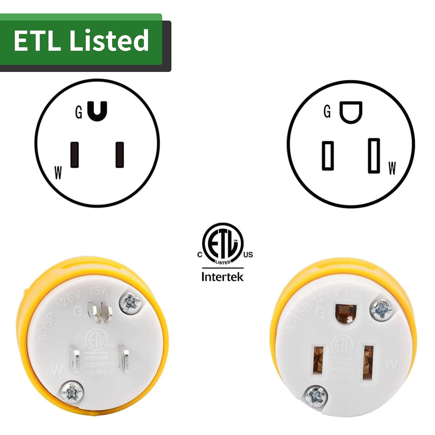 6 Pack Nema 5-15P Replacement Electrical Plugs 15A 125V For Extension Cords