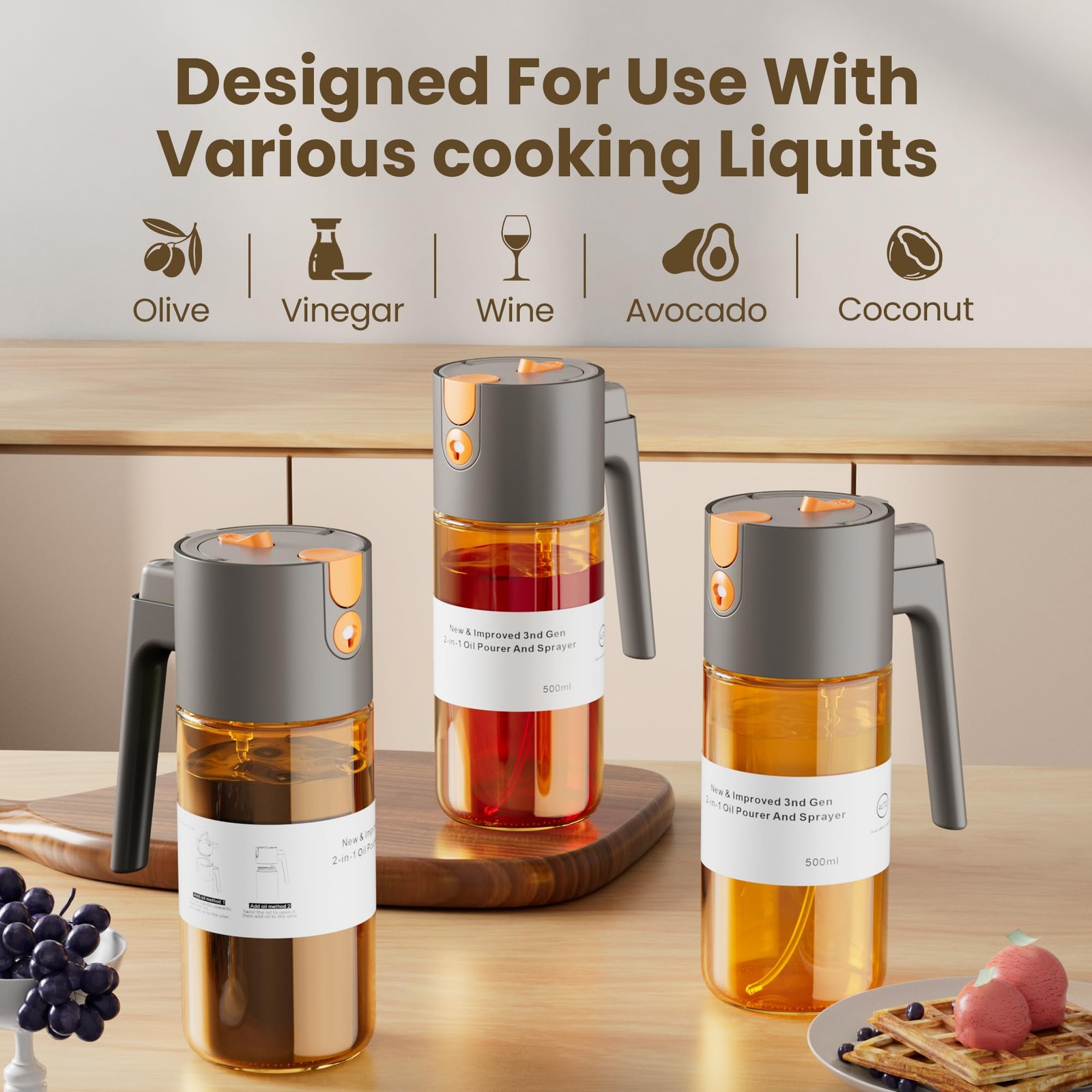 LAKUMIQI Upgrade 2 in 1 Oil Sprayer for Cooking, Olive Oil Dispenser Bottle for
