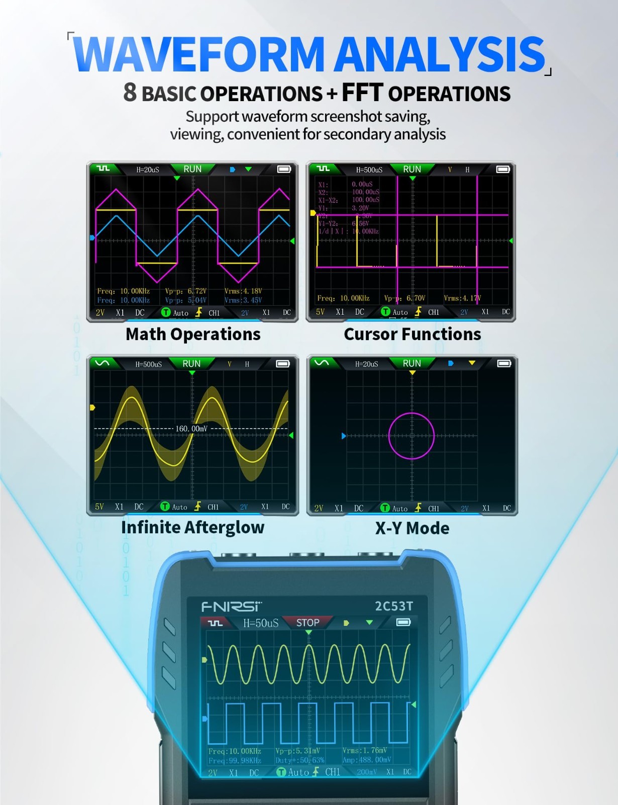 3-in-1 50MHz Oscilloscope Multimeter Signal Generator | 250MSa/s, 19999 Counts,