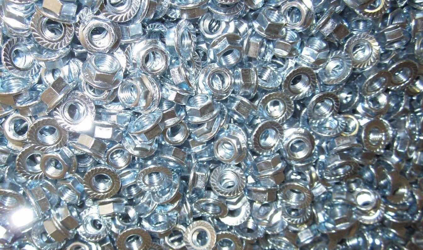 M7-1.0 Metric Serrated Flange Lock Nut Steel Zinc Plated 300 Pieces