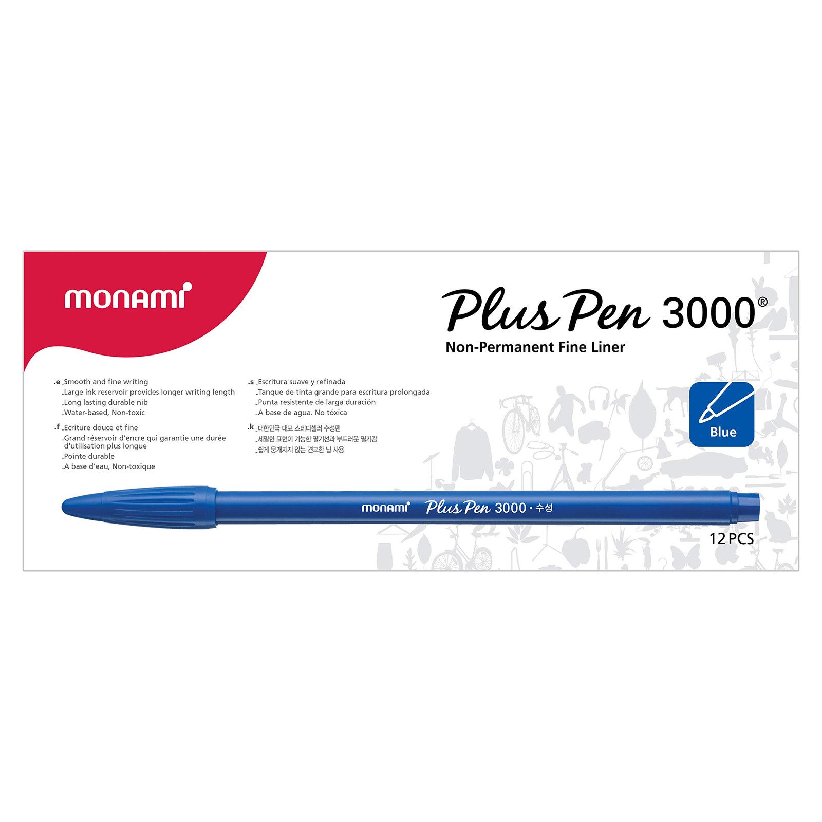 Monami Plus Pen 3000 Felt Tip Pens, Fine Point (0.4Mm), Office Product