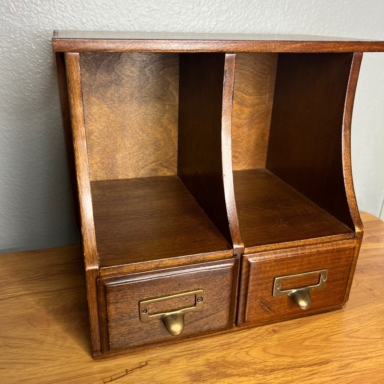 Vintage 2 Drawer Desktop Organizer w/ File Drawers Wooden Library Rustic 10.25″