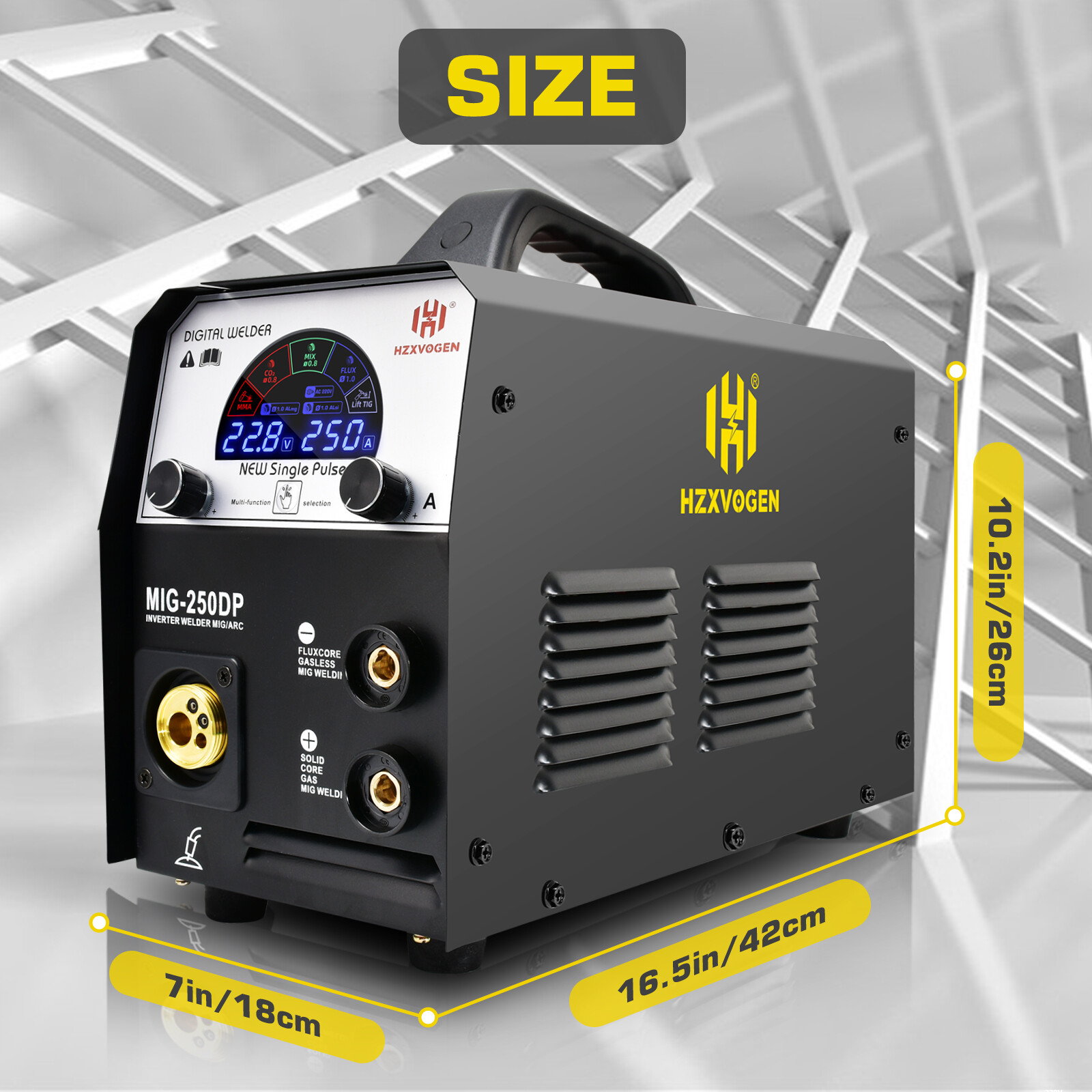 250Amp 5in1 Alu MIG Welding Machine Gasless Gas Pulse MIG Lift TIG Stick Welder