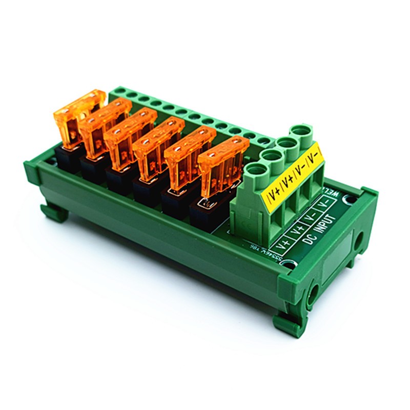 6 Position DIN Rail Mount DC Power Fuse Distribution Strip Module