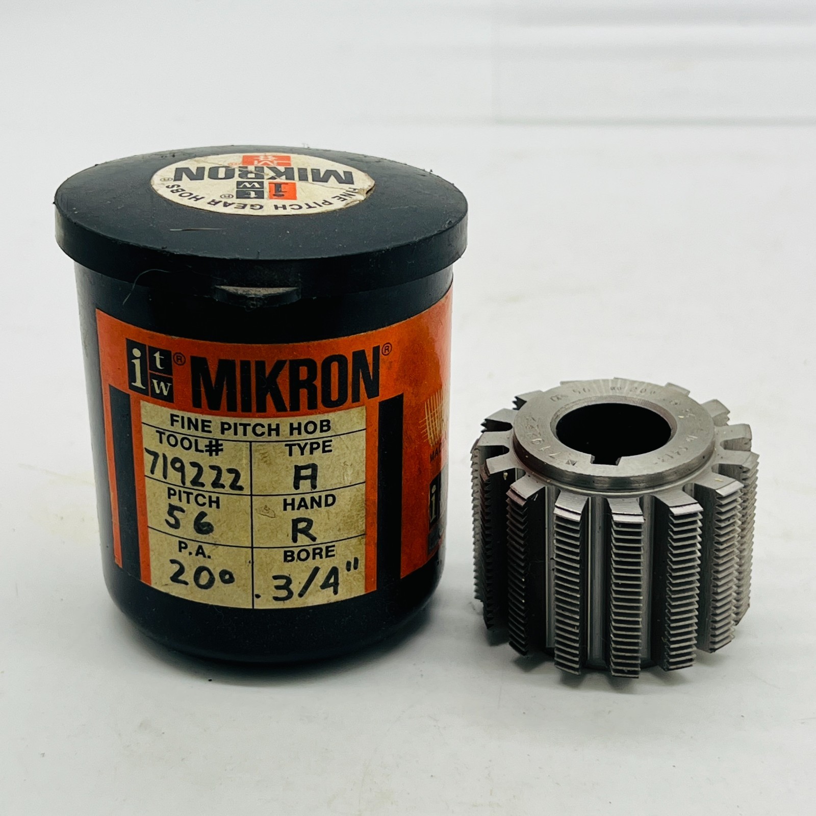 Mikron Fine Pitch Gear Hob #719222 Pitch Mod 56 P.A. 20° 3/4″ Bore Switzerland