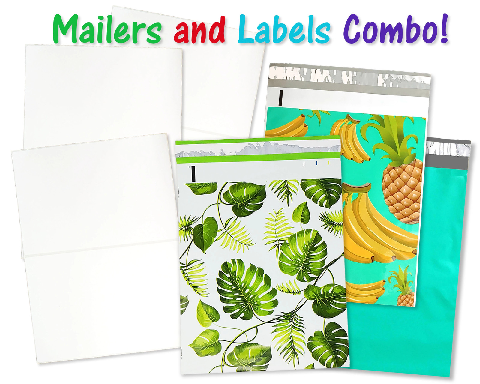 100 Pack, 50 10×13″ Flat Poly Mailers , 50 8.5×11 Blank Shipping Labels Combo