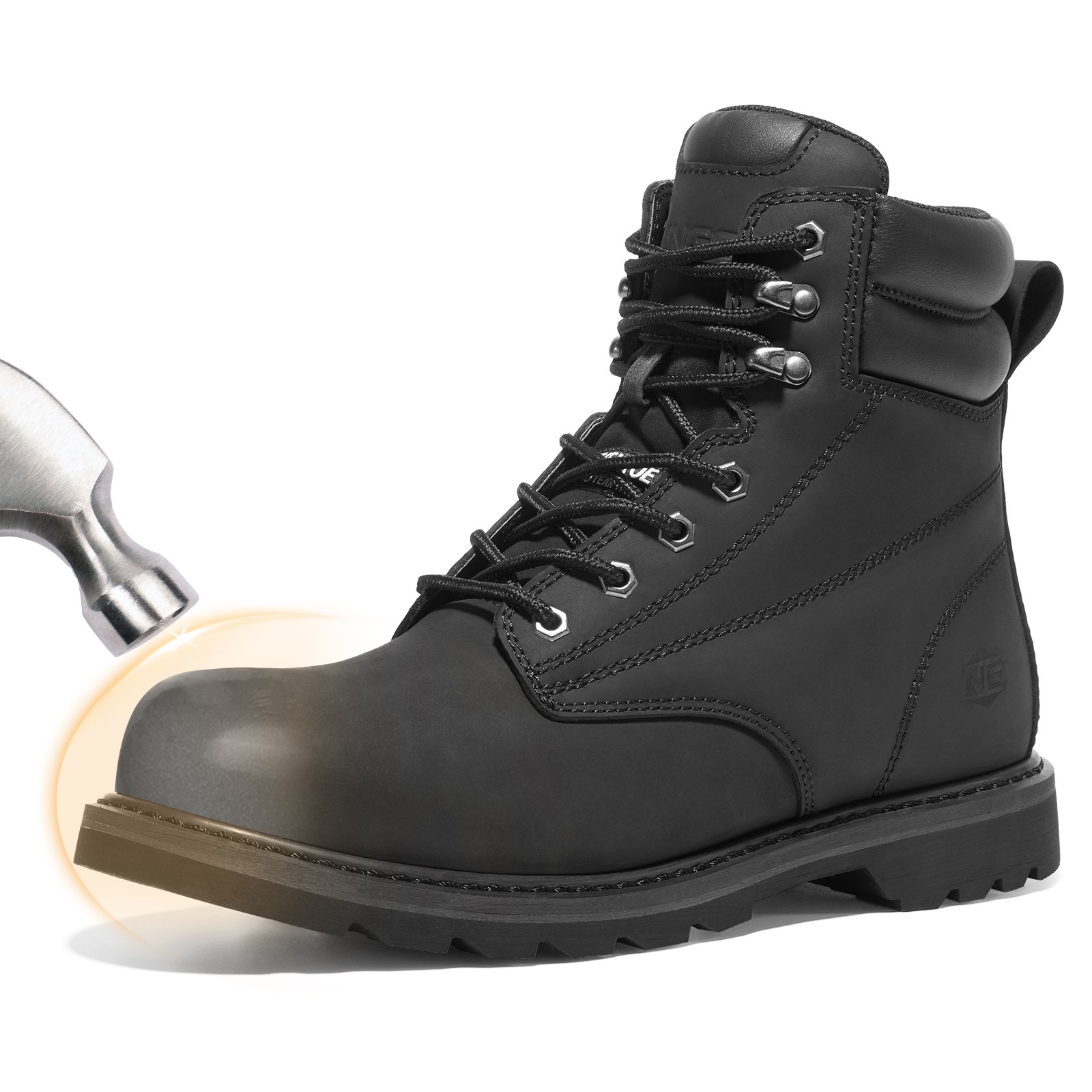 NINGO 6” Men Leather Safety Work Boot Steel/Soft Toe Lace Up Trail Hiking Shoes