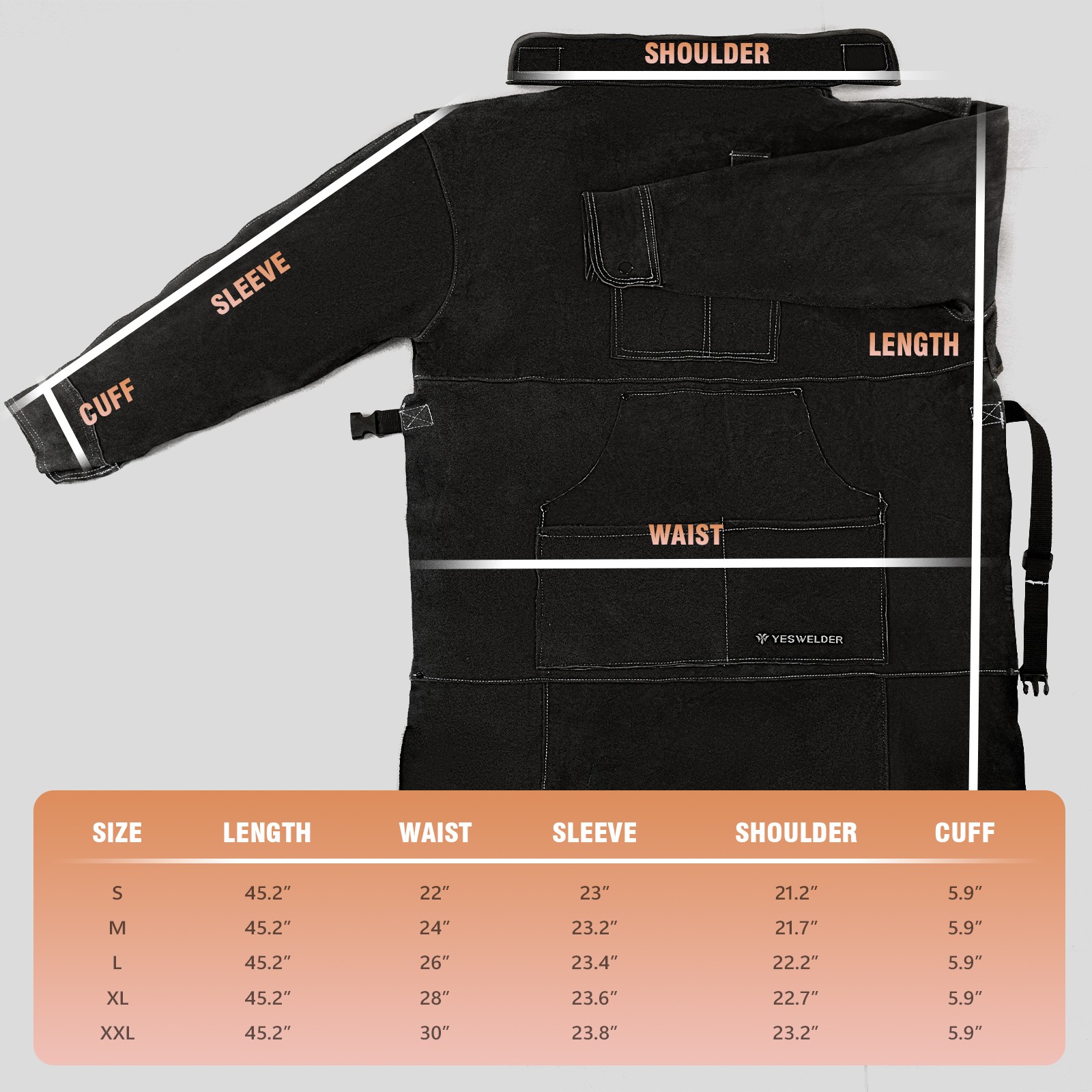 Heat Resistant Leather Welding Apron with Sleeve & 6 Pockets, Brown