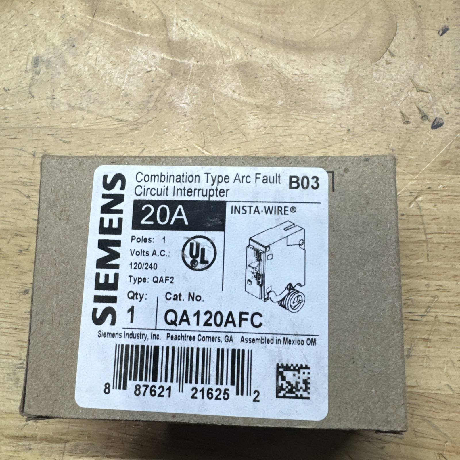 Siemens QA120AFC 1 Pole 20 AMP Arc Fault Combination Breaker AFCI New In Box