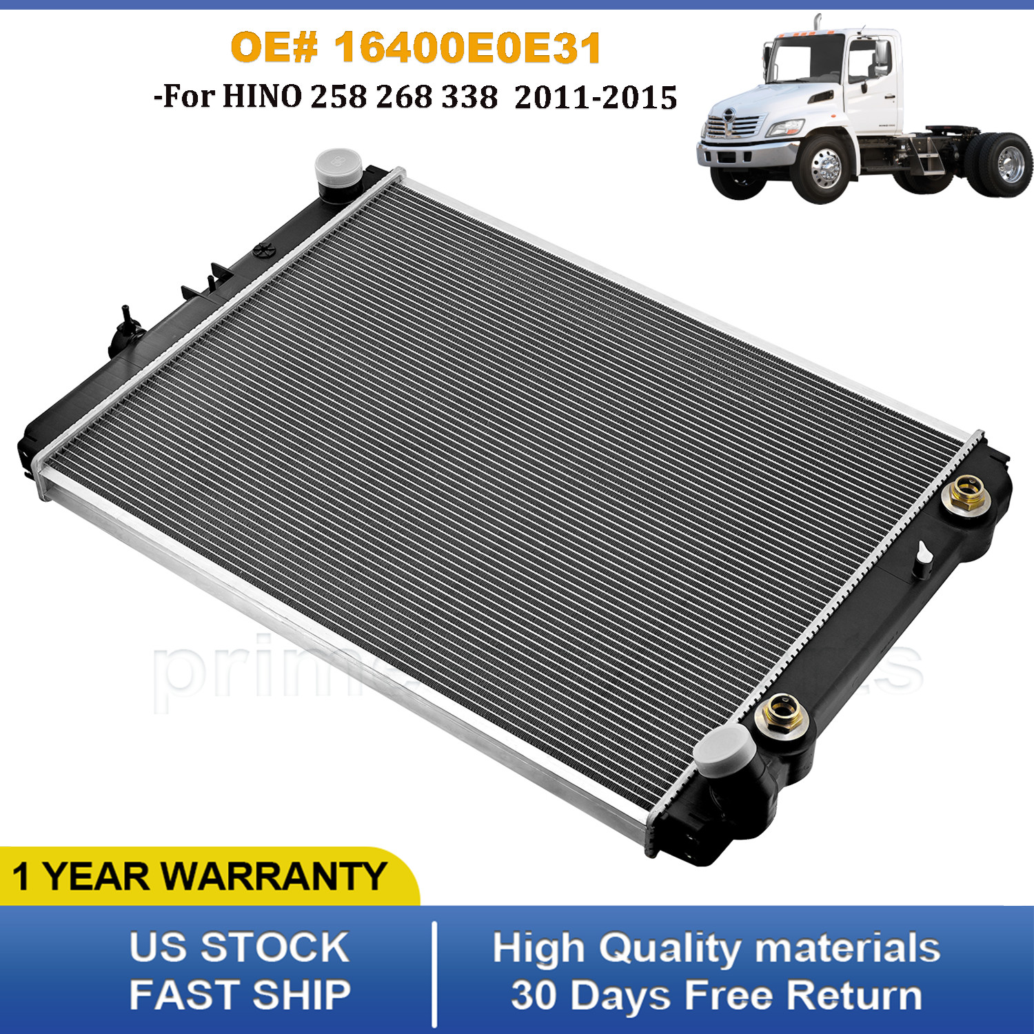 NEW Radiator fits HINO 258, 268, 338 – 2011 2012 2013 2014 2015 – OE# 16400E0E31