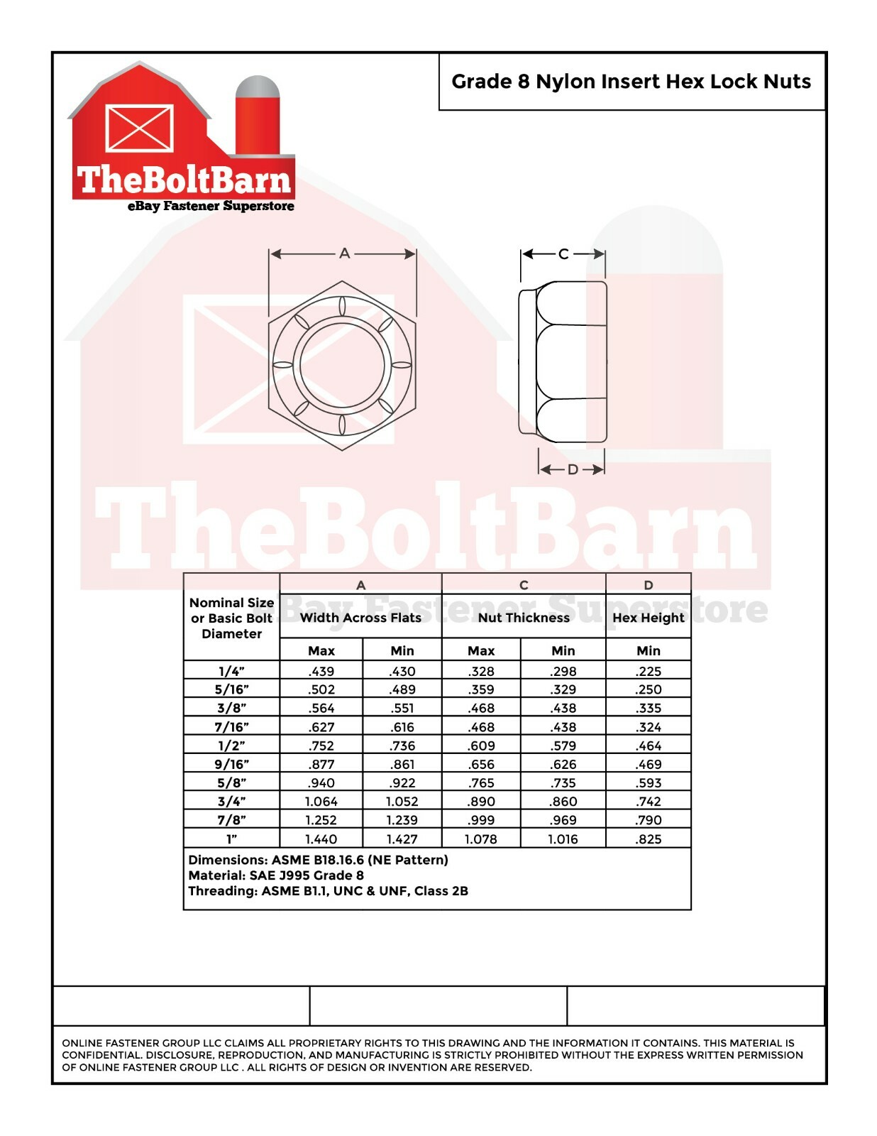 9/16″-18 Grade 8 Nylon Insert Hex Lock Nut Zinc Yellow FINE Nylok (Pick Qty)