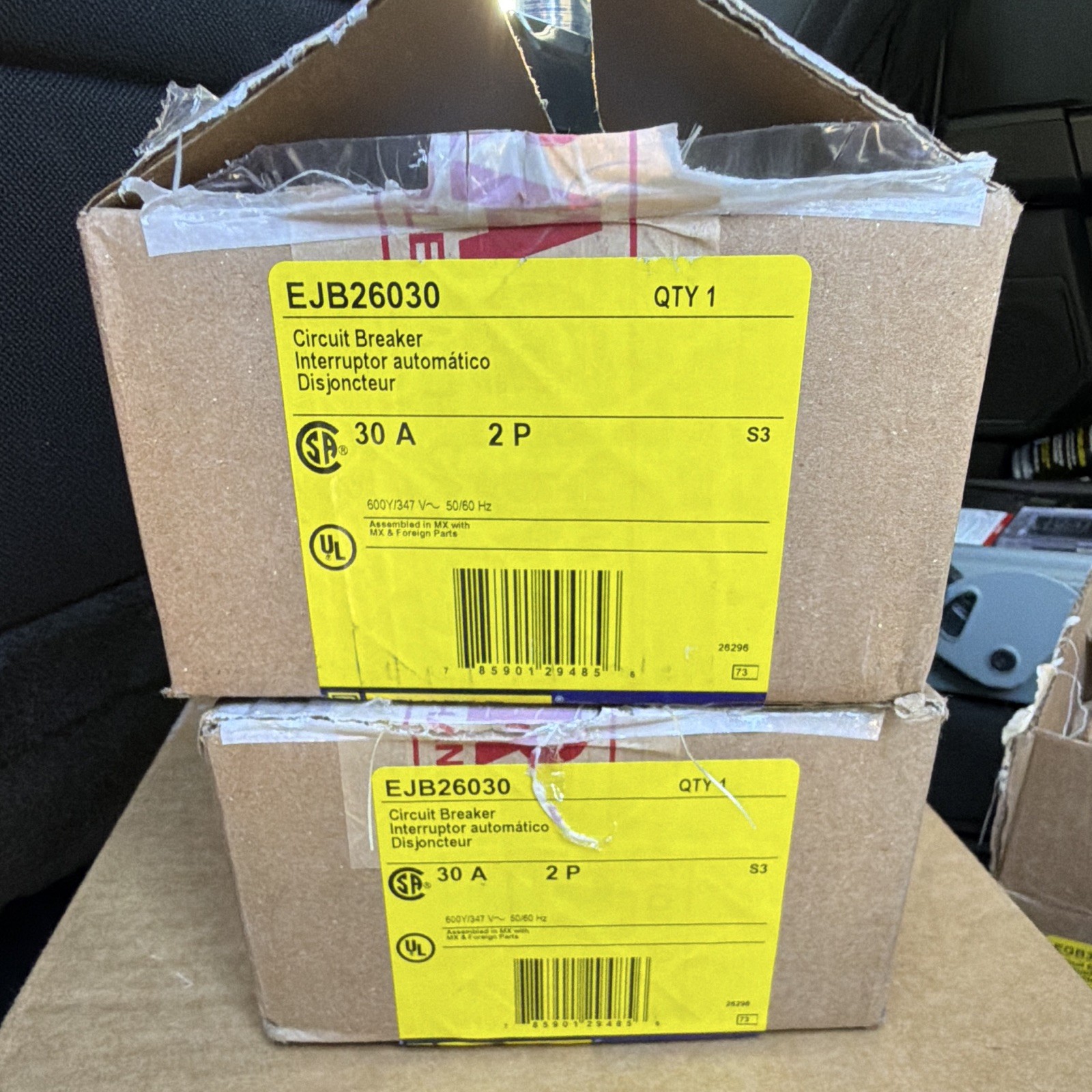 2 pcsSquare D EJB26030 Circuit Breaker 30A 2-Pole DPST 201-250VAC Trip Indicator