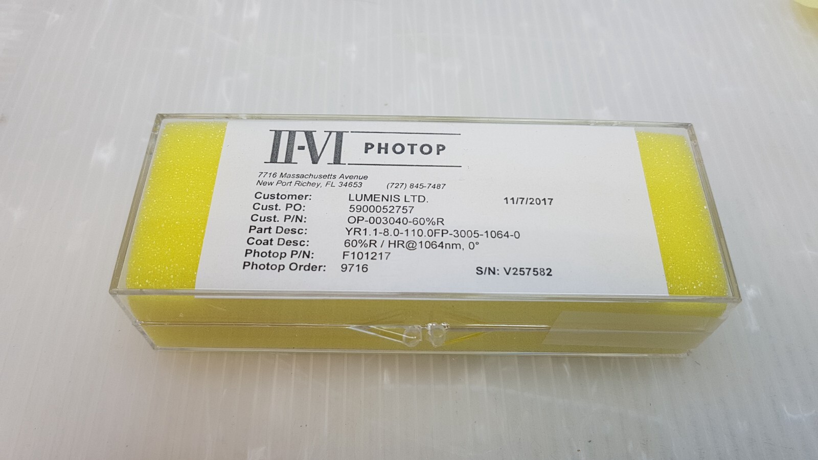 LUMENIS II-VI PHOTOP OP-003040-60%R YR1.1-8.0-110.0FP-3005-1064-0