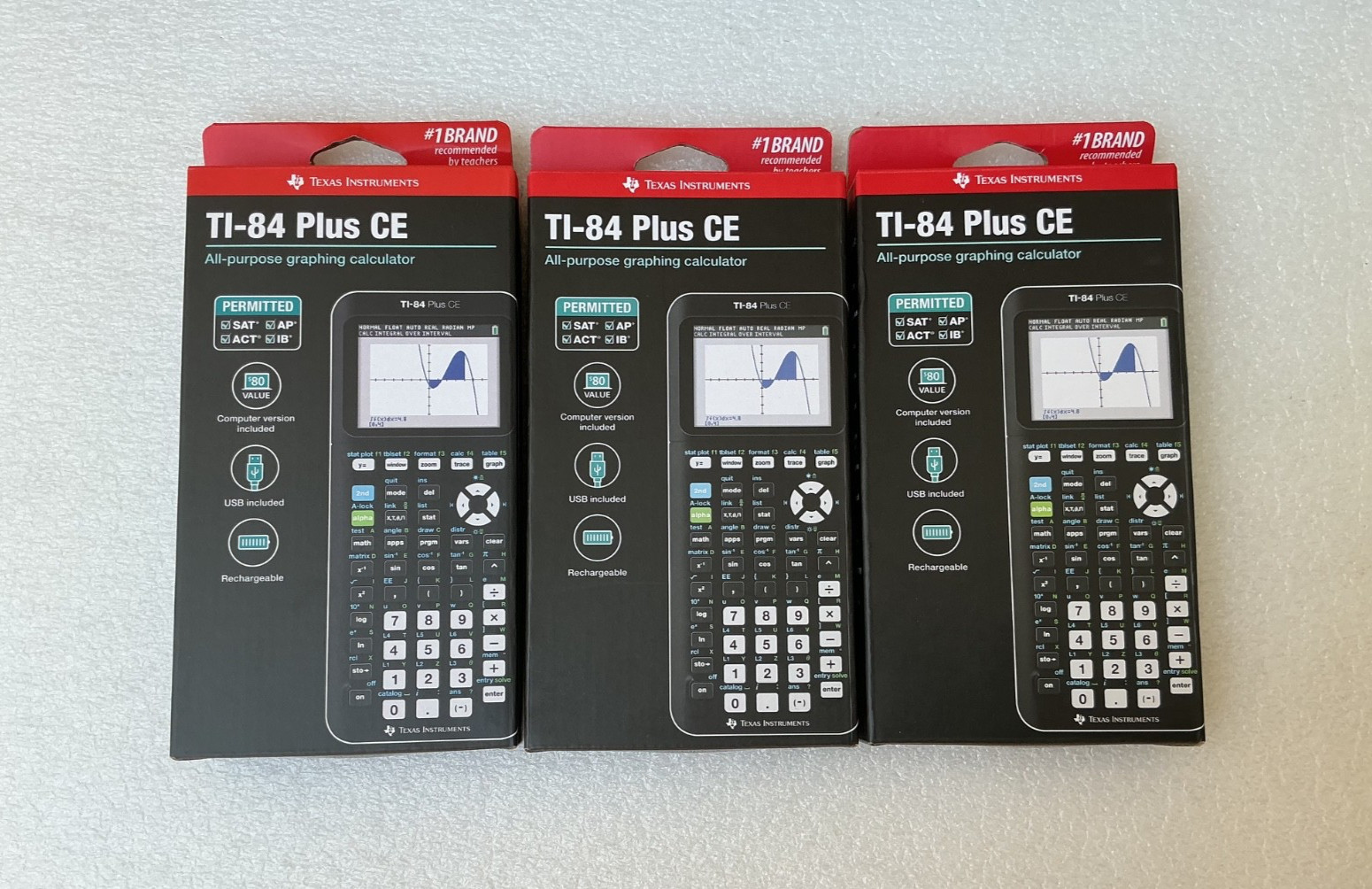 Lot of 3 Texas Instruments TI-84 Plus CE Graphing Calculators NEW Sealed