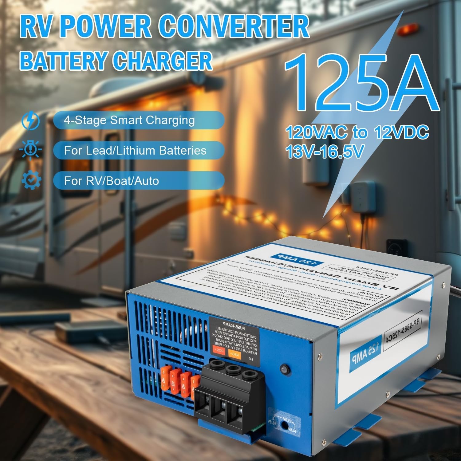 125 Amp RV Power Converter Battery Charger | 4 Stage Smart Charging