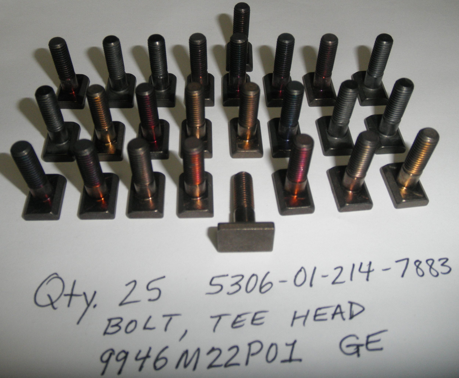 9946M22P01 Qty. 25 5306-01-214-7883 Bolt, Tee Head 1/4-28 UNJF No.6