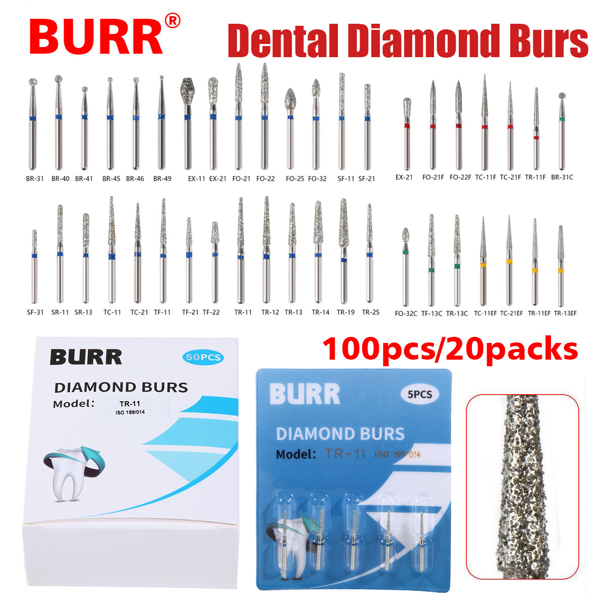 BURR Dent FG 1.60mm Diamond Burs For High Speed Handpiece Friction Grip sw