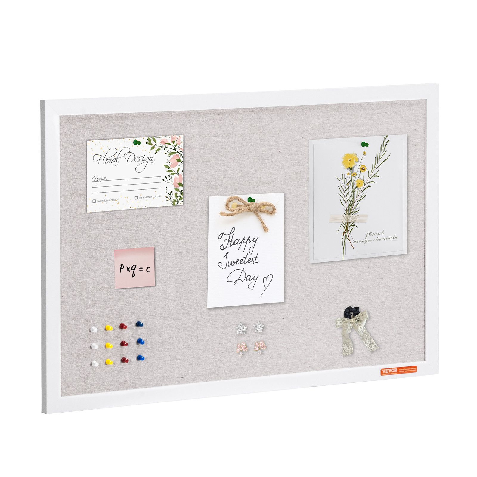 VEVOR 30″x20″ White Cork Board with Linen Surface Wall-Mounted Bulletin Board