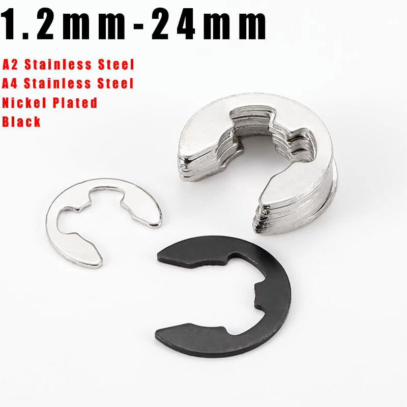 1.2mm-24mm C-Clip External E-Clip Retaining Washers Stainless Steel/Nickel/Black