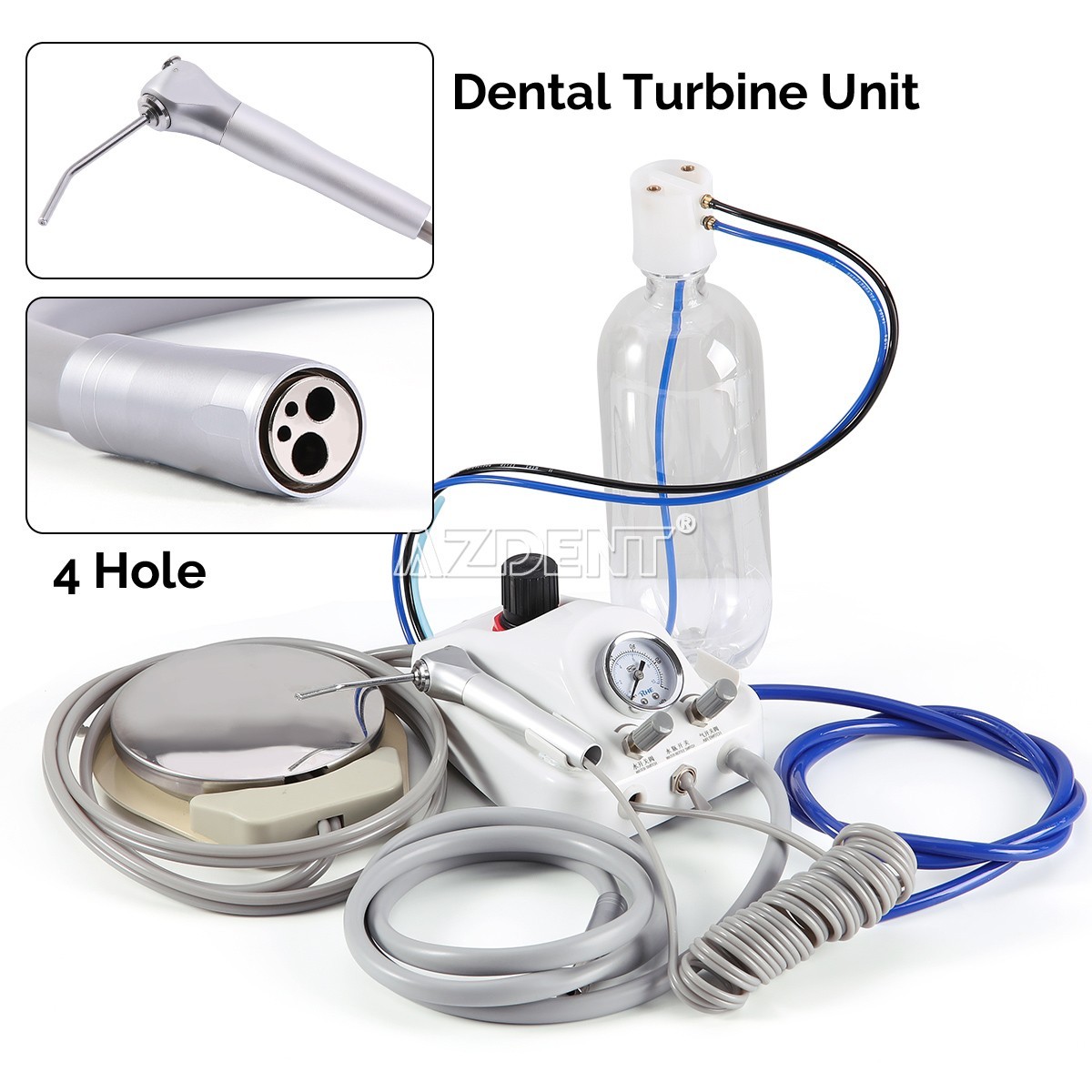 Portable Dental Turbine Unit 3 Way Syringe Work with Air Compressor 4Holes