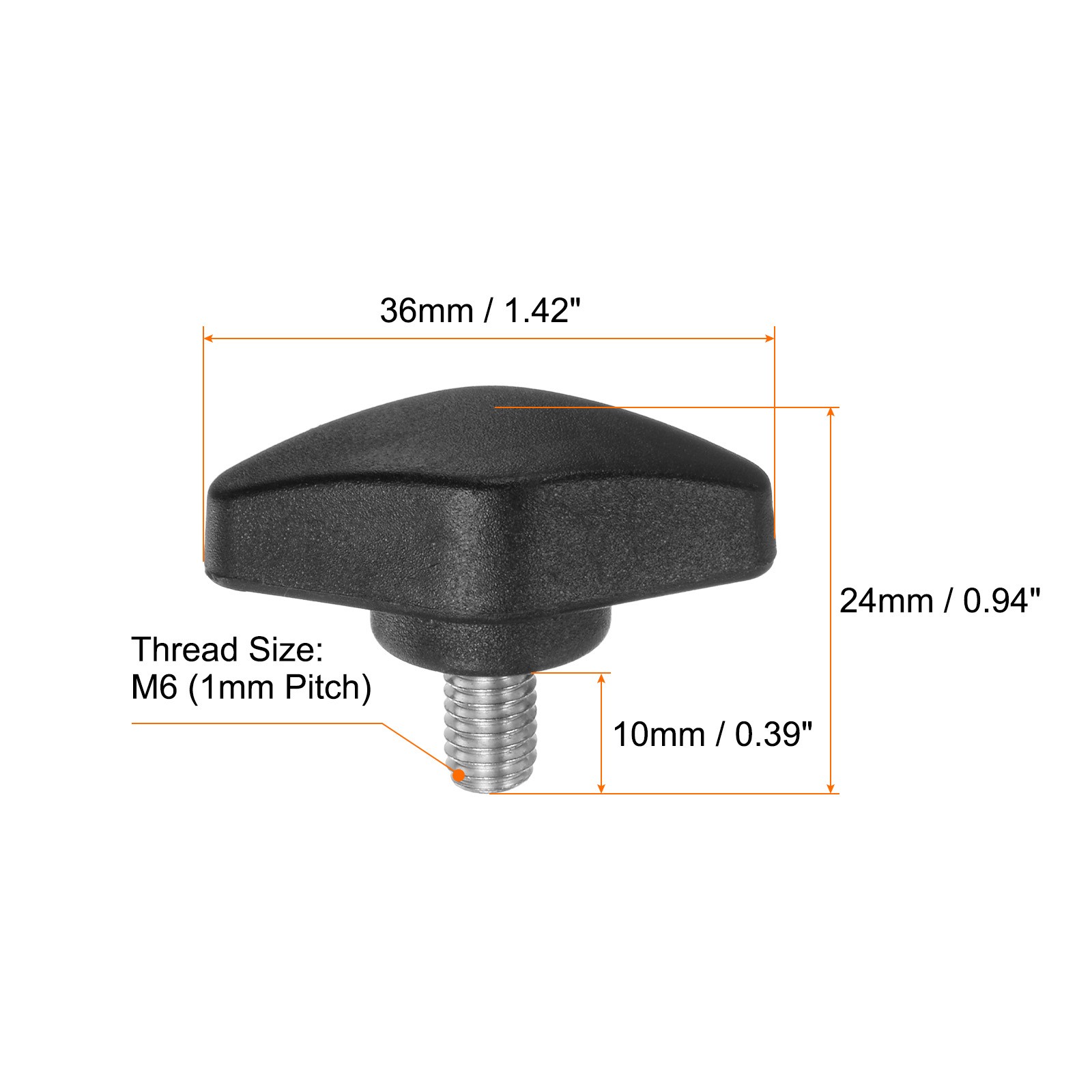 4pcs M6 x 10mm Male Thread Tee Wing Knobs Thumb Screw Clamping Knobs Grip Black