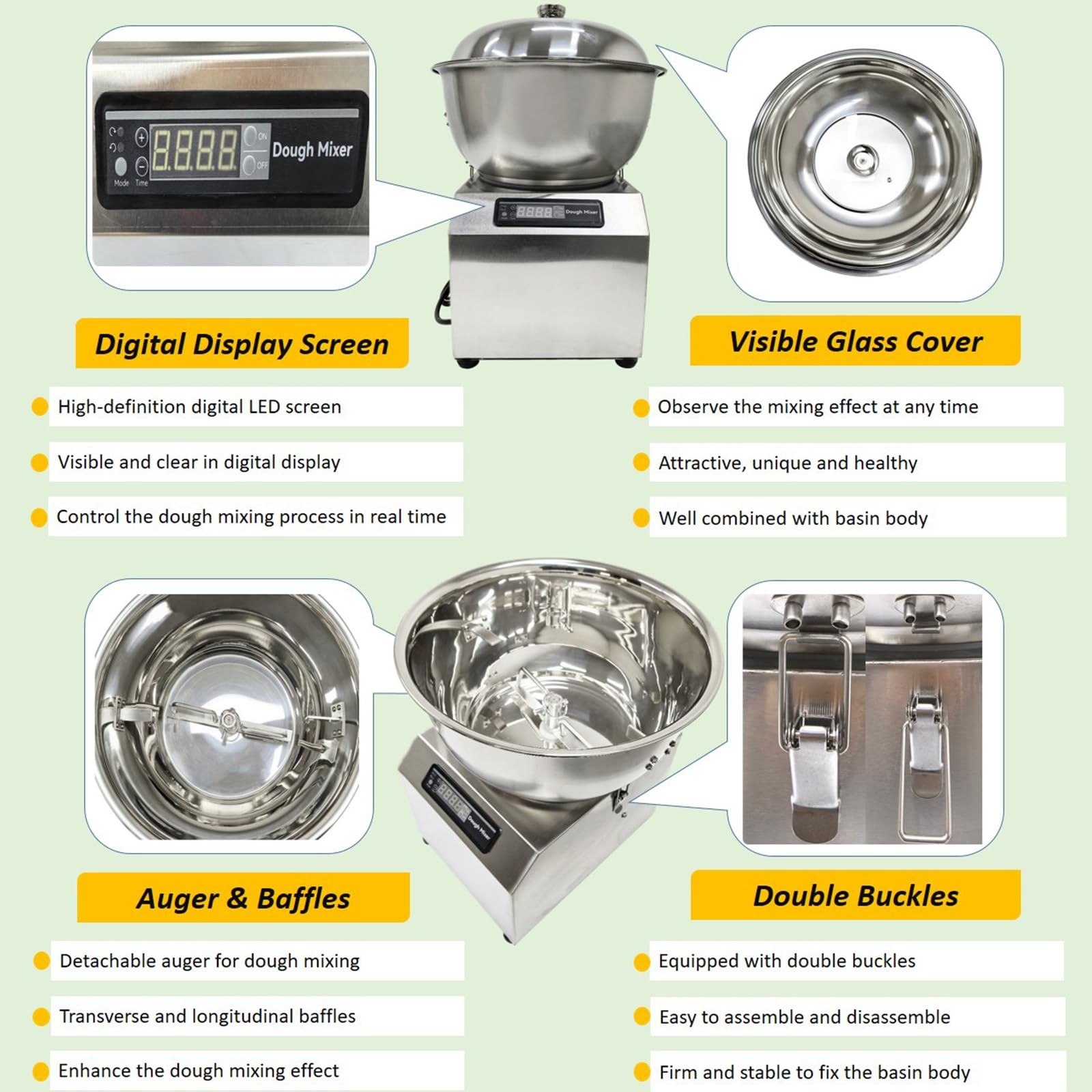 15Min Dough Mixer Machine Commercial 10qt Capacity Bread Pizza Dough Mixer Kn…