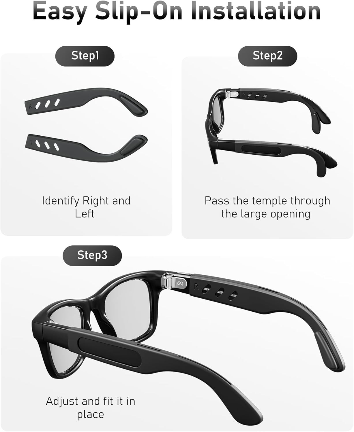 Anti-Slip Ear Grips Compatible with Ray-Ban Meta Wayfarer, Headliner, Skyler (Ge