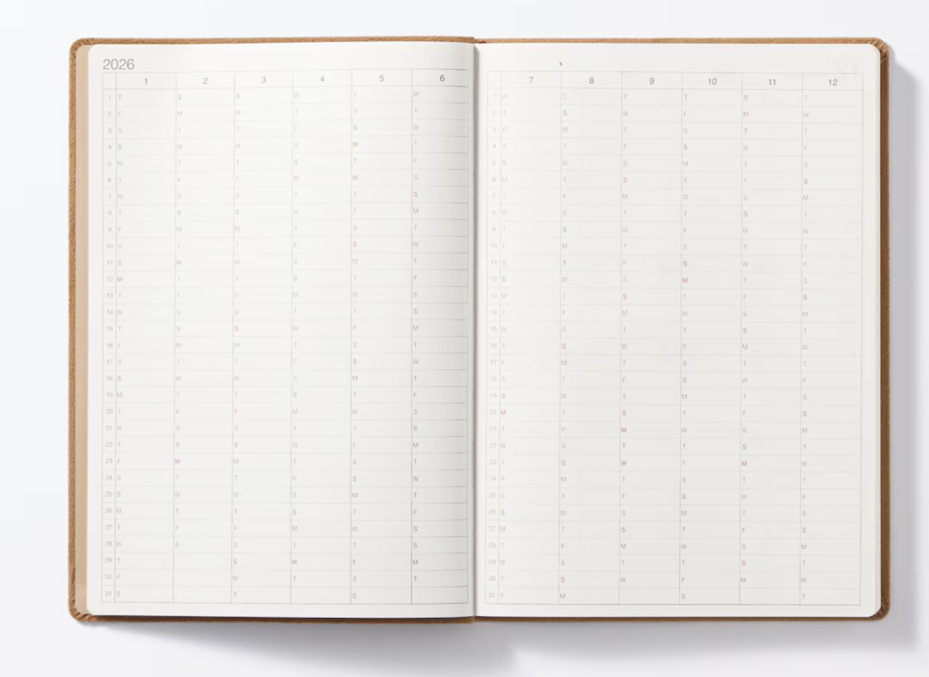 Muji 2026 Suede-like Monthly Weekly Planner 2025.12-2027.01 Beige A5