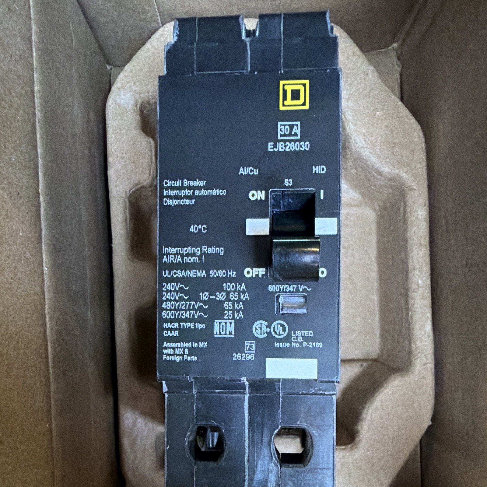2 pcsSquare D EJB26030 Circuit Breaker 30A 2-Pole DPST 201-250VAC Trip Indicator