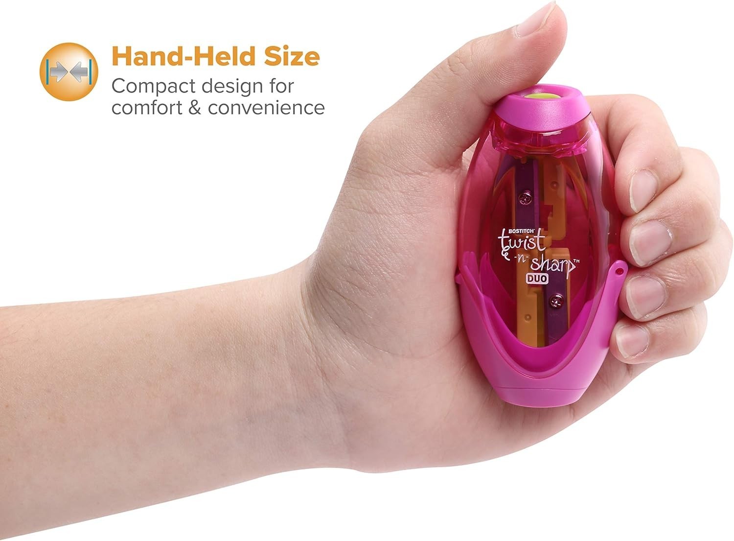Ergonomic 2-Hole Manual Pencil Sharpener with Ratchet Technology for Classroom